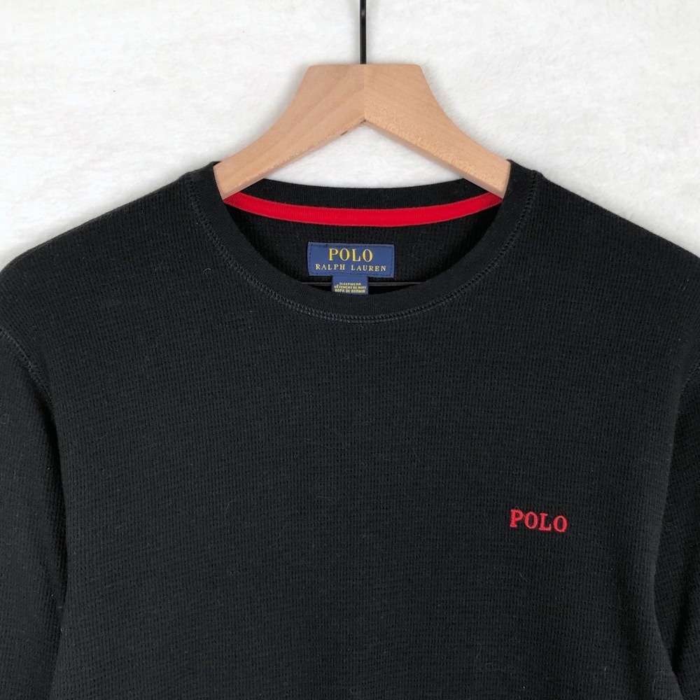 POLO Ralph Lauren Waffle Knit Thermal Sleepwear Shirt Men's Sz M Black EUC - Picture 3 of 11